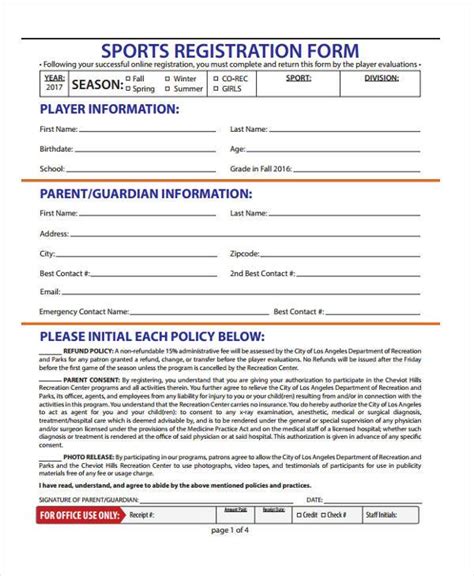 Printable Sports Registration Form Template Printable Templates