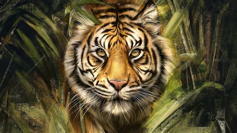 Painting Of Tigers Face By Vincent Chu