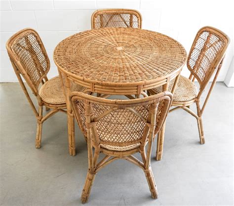 Set Four Vintage White Rattan Bamboo Dining Chairs No Cushions
