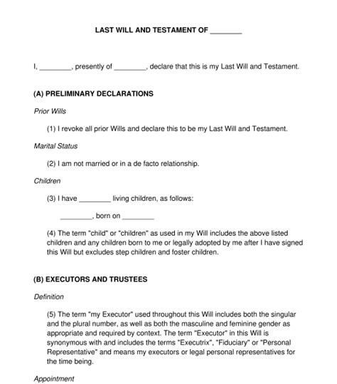 Last Will And Testament Sample Template