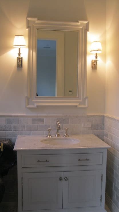 Subway tile can give a kitchen a classic vibe in a snap. Beveled Marble Subway Tile - Transitional - bathroom - The ...