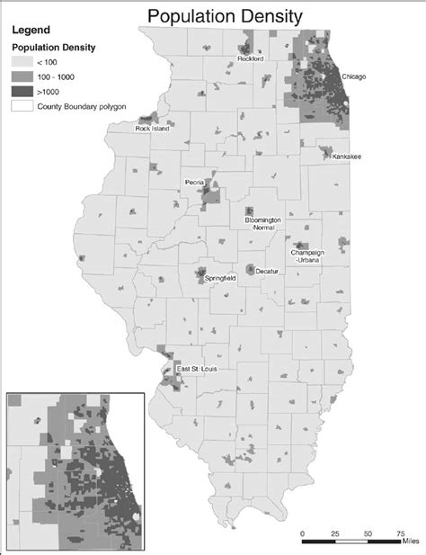 Population Densities In Illinois Inset Shows An Enlargement Of