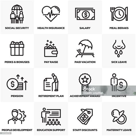 Employee Benefits Line Icons Set Stock Illustration Download Image