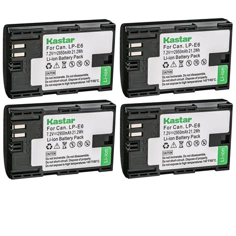 kastar 4 pack lp e6 battery replacement for canon lp e6 lp e6n lp e6n pro lp e6nh battery lc