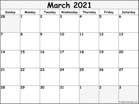 March 2021 Blank Calendar Free Printable Calendar Monthly