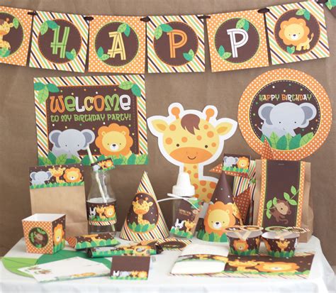To create an immediate natural vibe, consider decorating with lush jungle leaves in an array of vibrant shades of green. Jungle Safari Birthday Party Decorations Jungle Animals
