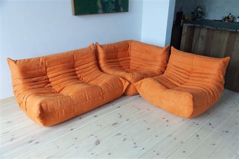 Orange Microfiber Togo Corner Seat Lounge Chair And 2 Seat Sofa Set By