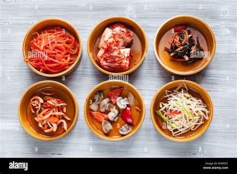Korean Cuisine Top View Of Various Side Dishes Banchan Or Panchan