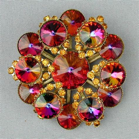 Vintage Rhinestone Pin Brooch Tiered Big Watermelon Colors From