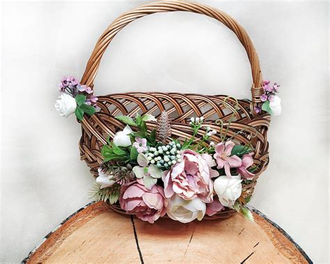 Flower Girl Basket Flower Girl Basket With Dusty Pink Flowers Etsy