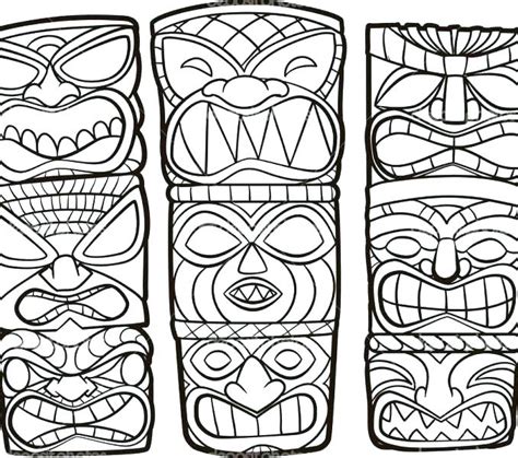 Hawaiian Tiki Masks Coloring Pages Sketch Coloring Page