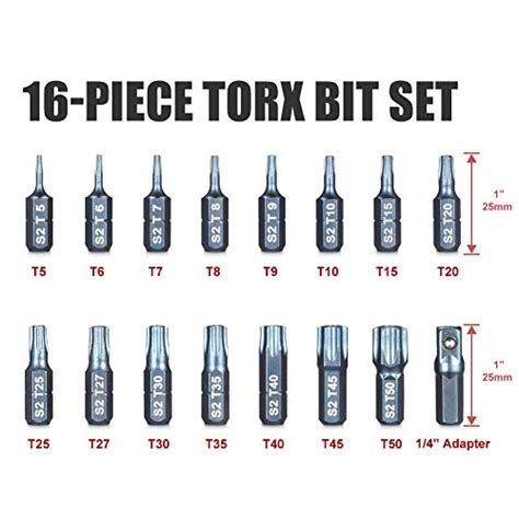 Arucmin 16 Piece Security Torx Bit Set T5 T50 Tamper Resistant Star