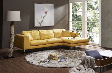Modern leather sofa +usb, corner sofa interior design seat pads couch set new. Soleil Sectional Sofa in Yellow Premium Leather by J&M