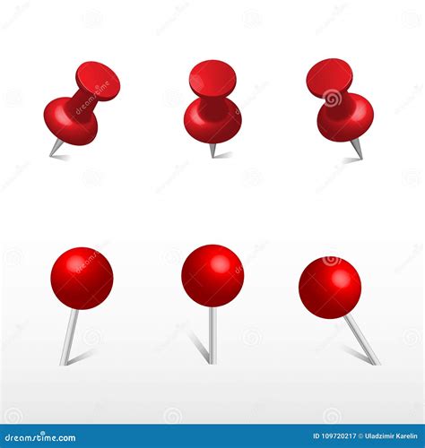 Red Push Office Pin And Round Push Pins 3d Push Pin Stock Vector