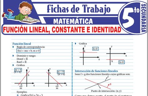 Función Lineal Constante E Identidad Para Quinto De Secundaria Fichas