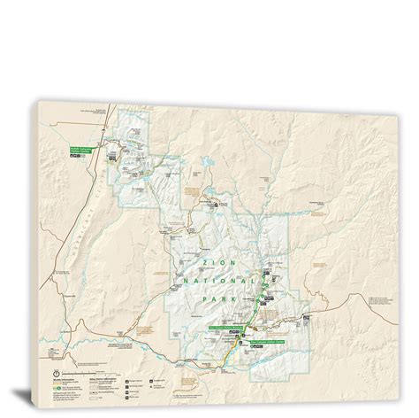 Zions National Park Map 2010 Canvas Wrap