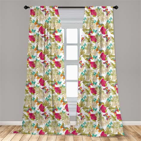 Hawaiian Curtains 2 Panels Set Tropical Frangipani And Hibiscus