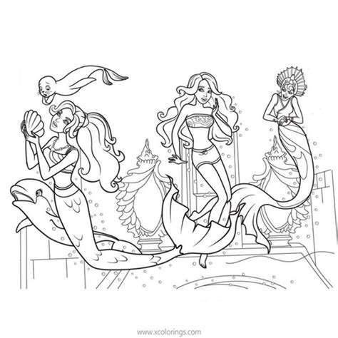 Barbie Mermaid Coloring Pages Princess And Dolphin Xcolorings My