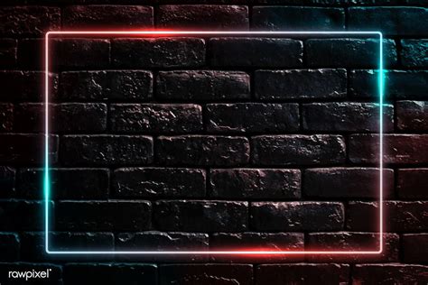 Rectangle Neon Frame On Black Brick Wall Vector Premium Image By