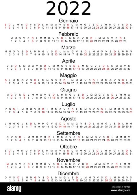 Calendario Vettoriale 2022 Italiano Immagini Senza Sfondo E Foto Stock