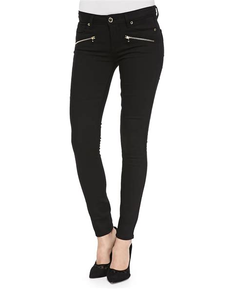 Paige Indio Ultraskinny Zip Pocket Jeans In Black Noirsoft Gold Lyst