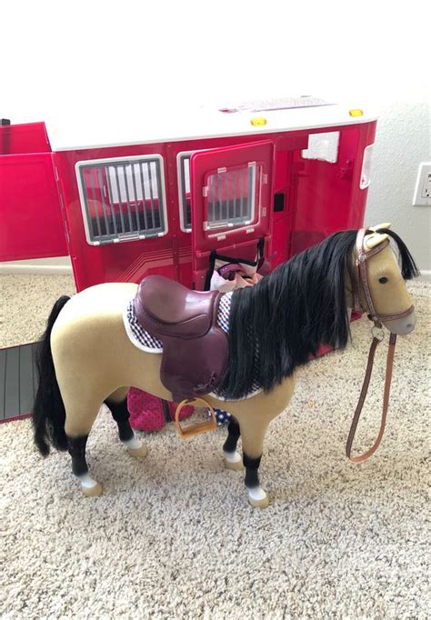American Girl Doll Horse And Saddle With Original Girl Horse Trailer