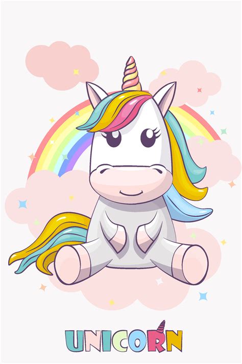 Cute Unicorn On Pink Sky And Rainbow Background Unicorn On A Cloud In