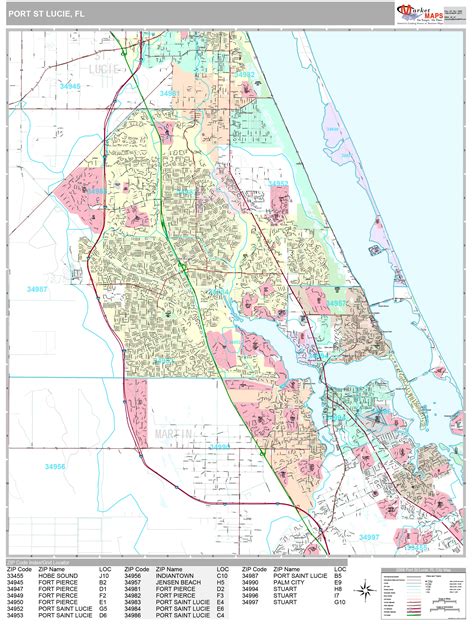 Port St Lucie Florida Wall Map Premium Style By Marketmaps