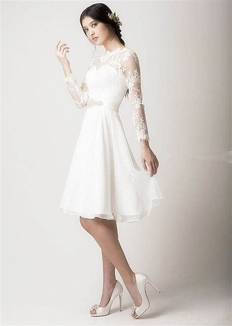 New white/ivory lace tea length short vintage wedding dress stock size 6++++++18. Vintage Retro Ivory Lace Long Sleeves Wedding Dresses Knee ...