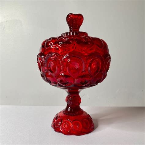 Vintage Accents Le Smith Amberina Moon And Stars Ruby Reb Glass Compote Candy Dish Pedestal