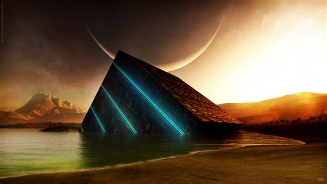 Sunset Abstract Moon Science Fiction Water Crescent Moon Cube