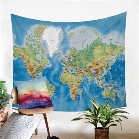 Blue Classic World Map Wall Tapestry In 2021 World Map Tapestry Map