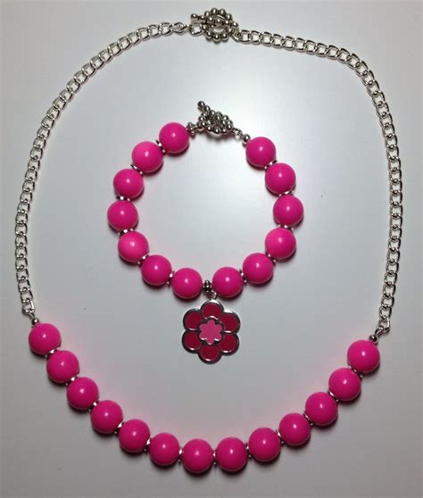 Hot Pink Statement Necklace And Bracelet Beads Jewelry Jewellery