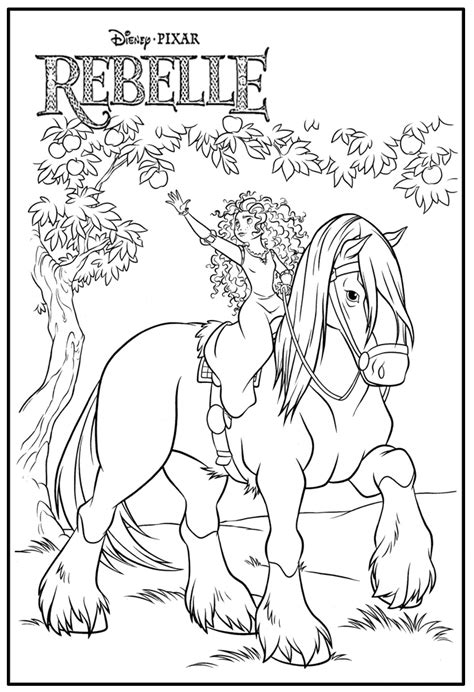 Coloriages Rebelle Princesse Meridia Sur Son Cheval Angus