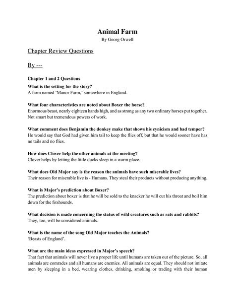 Animal Farm Chapter Question Notes English Year 11 Sace Thinkswap