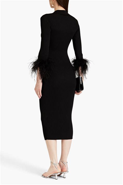 Rebecca Vallance Soraya Feather Trimmed Ribbed Knit Midi Dress The Outnet