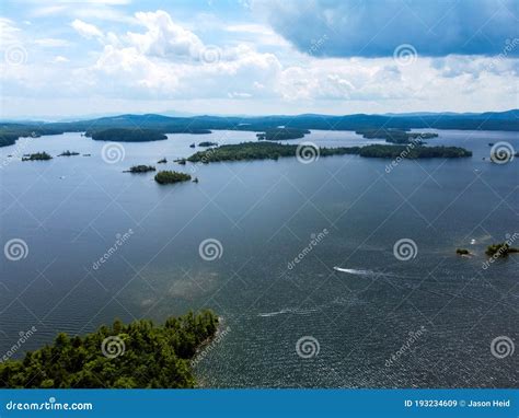 Drone Aerial Of Trees And Mountains At Lake Squam In New Hampshire