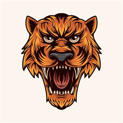 Premium Vector Tiger Head Vector Illustration Color Open Mouth