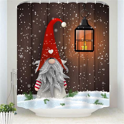 Fjtp Christmas Gnome Let It Snow Shower Curtainss Set With Hooks