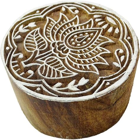 Brown Decorative Blocks Art Lotus Textile Printing Block Indian-JTV | eBay