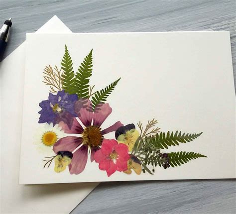 Pressed Flower Card Colorful Preserved Garden Flowers And Ferns Blank
