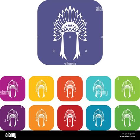 Indian Headdress Icons Set Stock Vector Image And Art Alamy