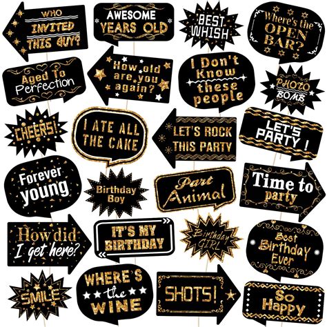 Buy 24 Pieces Photo Props Birthday Photo Booth Props With Stick Gold