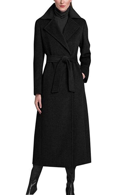 gesellie women s black single breasted lapel full length wool blend pea coat with belt coat