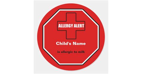 Milk Allergy Medical Alert Custom Std Sticker Zazzle
