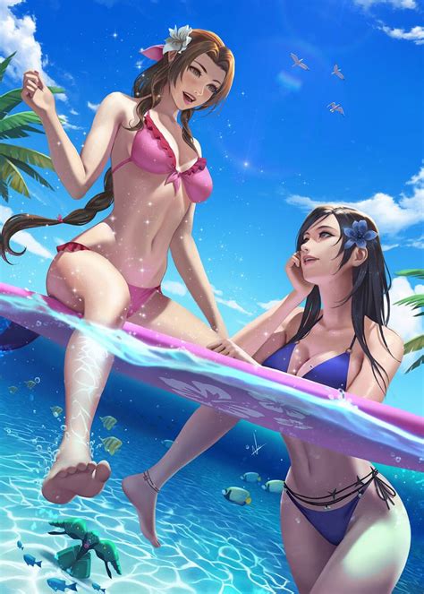 Aerith And Tifa Beach Party Nibelart Final Fantasy Girls Final Fantasy Art Final Fantasy