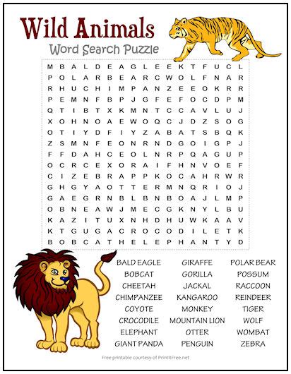 Zoo Animals Word Search Free Printable Blog De Linguagens Wildlife