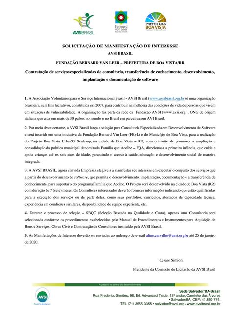 Document termo de referência (1 mb). Manifestação de interesse - by AVSI Brasil - Issuu