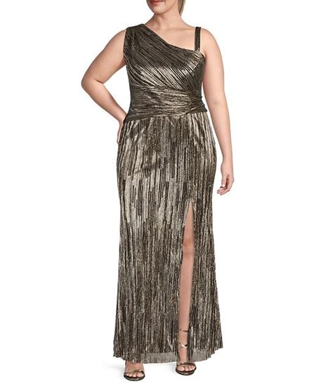 Eliza J Plus Size Sleeveless One Shoulder Long Metallic Knit Dress