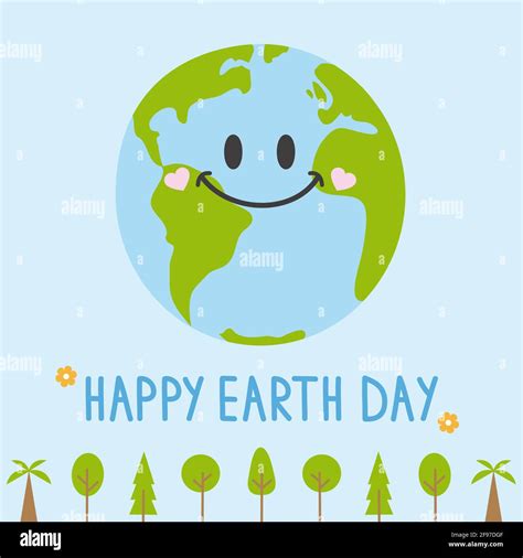 Happy Earth Day Background With Planet Earth And Trees Stock Photo Alamy